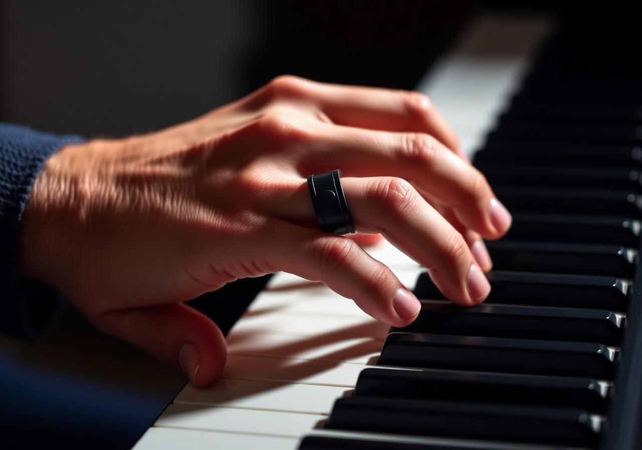 Musician using FingerWeights for finger strength training